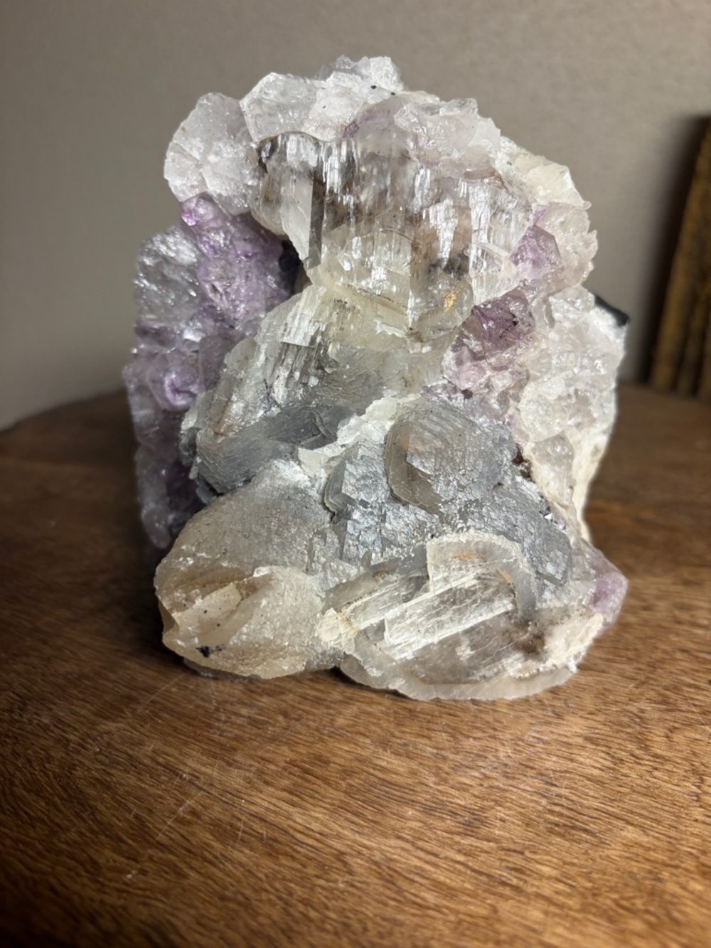 Natural Clear calcite & Light Purple amethyst Crystal Cluster
